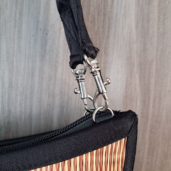 Bamboo Weave Purse Handbag Satin Trim Vacation Resort Travel Boho Beach Date - Picture 5 of 16